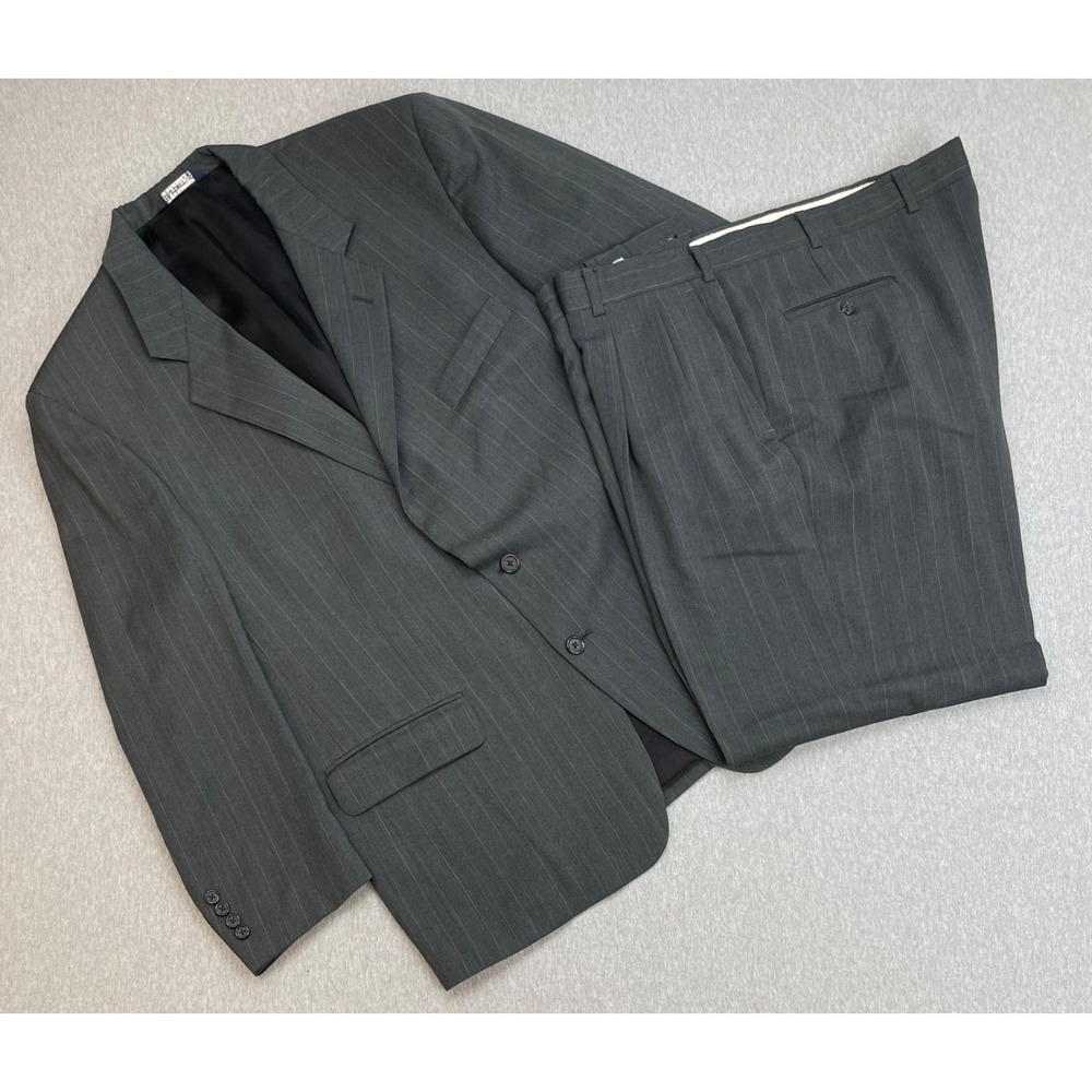 Burberry Suit Mens 46L Gray Pinstripe 100% Wool 2-Button‎ Pants 40 x 29 - 2 Pcs